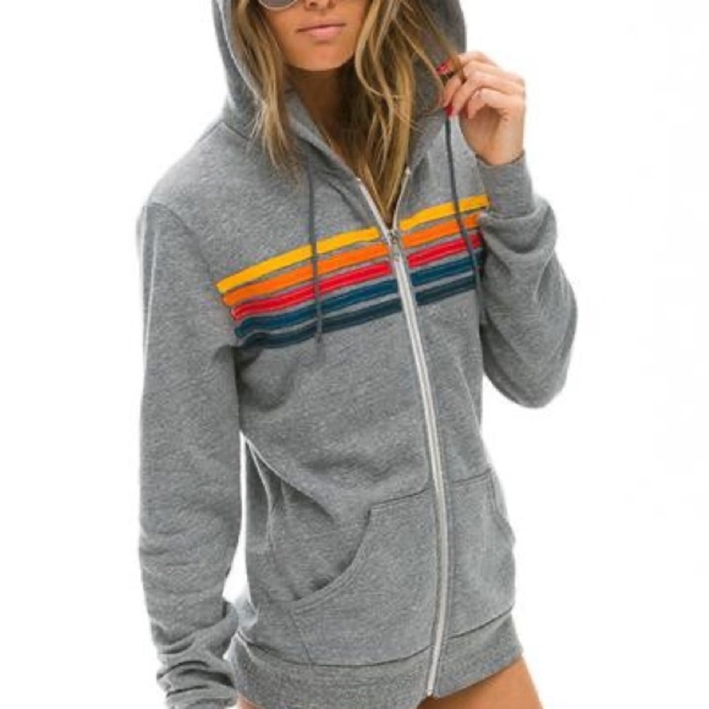 Aviator Nation 5 strip hoodie in heather grey